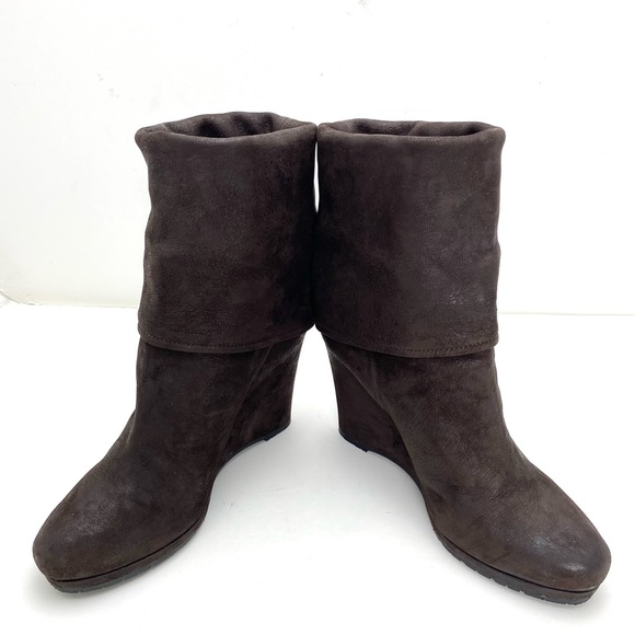 Prada Fold Over Cuffs Leather Wedge Bootie in Chocolate Brown - Picture 8 of 12
